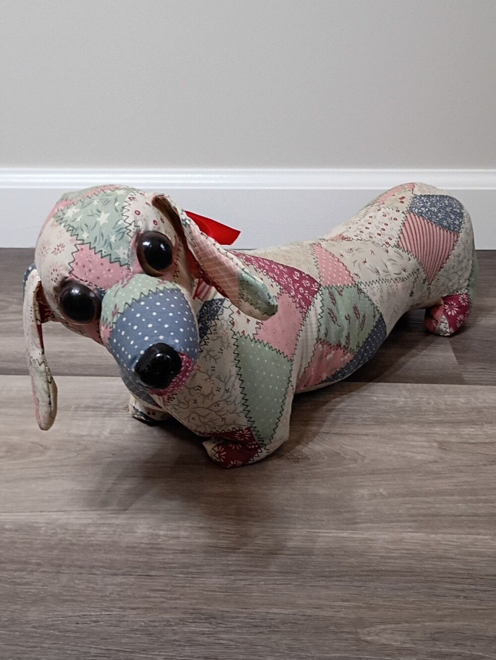 Vintage Multicolor Floral Patchwork Granny Quilt Weiner Dog Plush Decorative